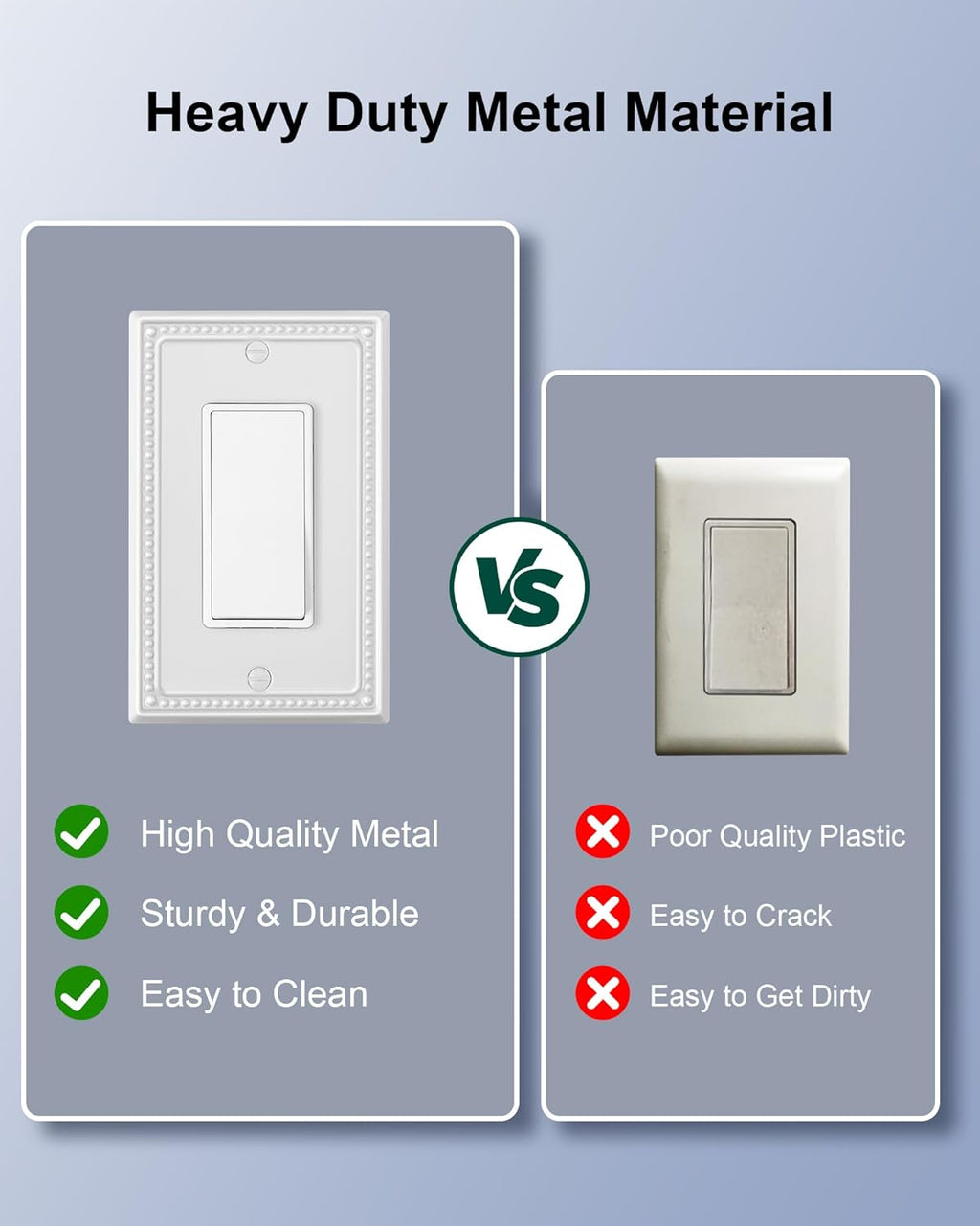 2-Pack Decorator Outlet Cover Plate, Decorative Switch Plates and Outlet Covers, Pure White Metal Wall Plates for Electrical Outlets, Receptacle, GFCI Outlet, Dimmer Switch