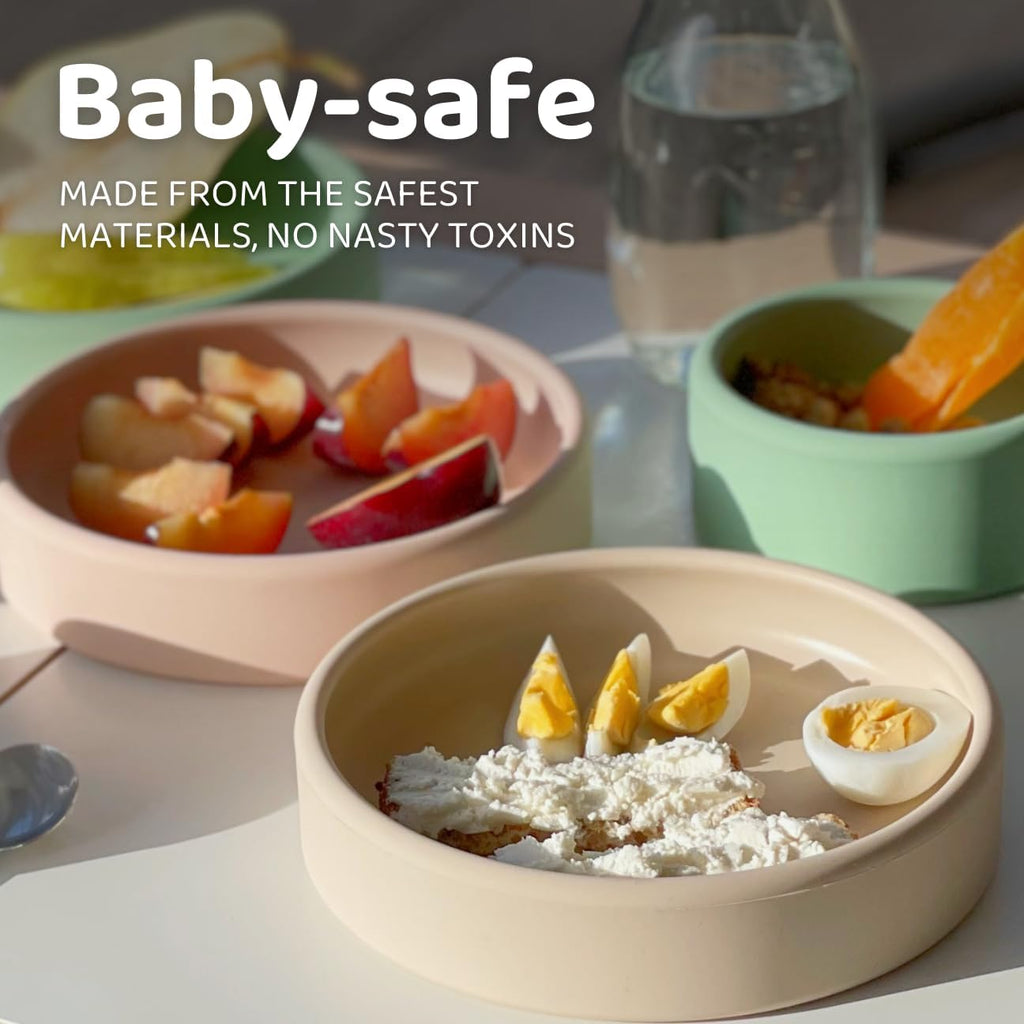 Solid Plate, Weighted Baby Toddler Plate, Silicone Plates for Baby, No-Division Kid Plates, Microwave & Dishwasher Safe Silicone Plate for Toddlers, No BPA, Blue Hour