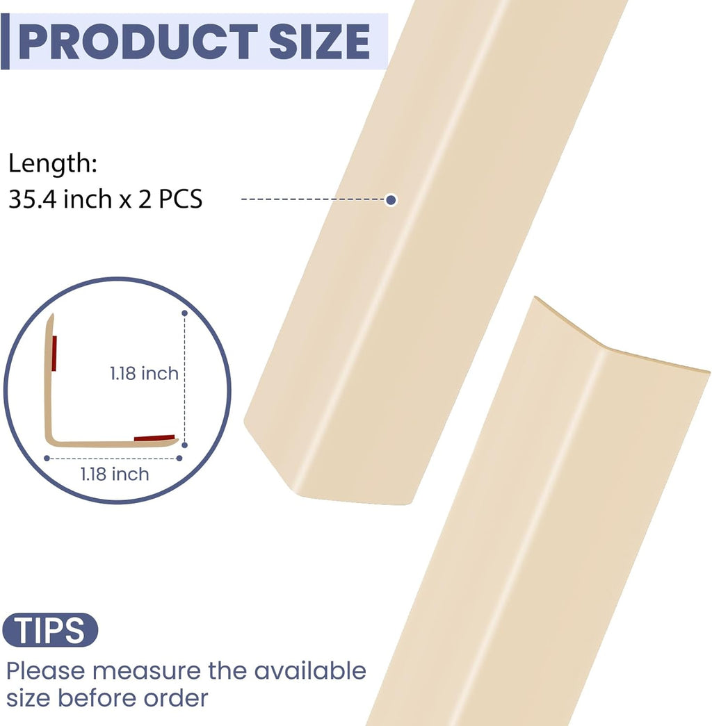 2PCS Wall Corner Protectors Guards - Self Adhesive Corner Protector & Corner Guards for Walls Edge Protection, Easy to Apply - No Tools Needed(Beige, 35.4"x1.18")