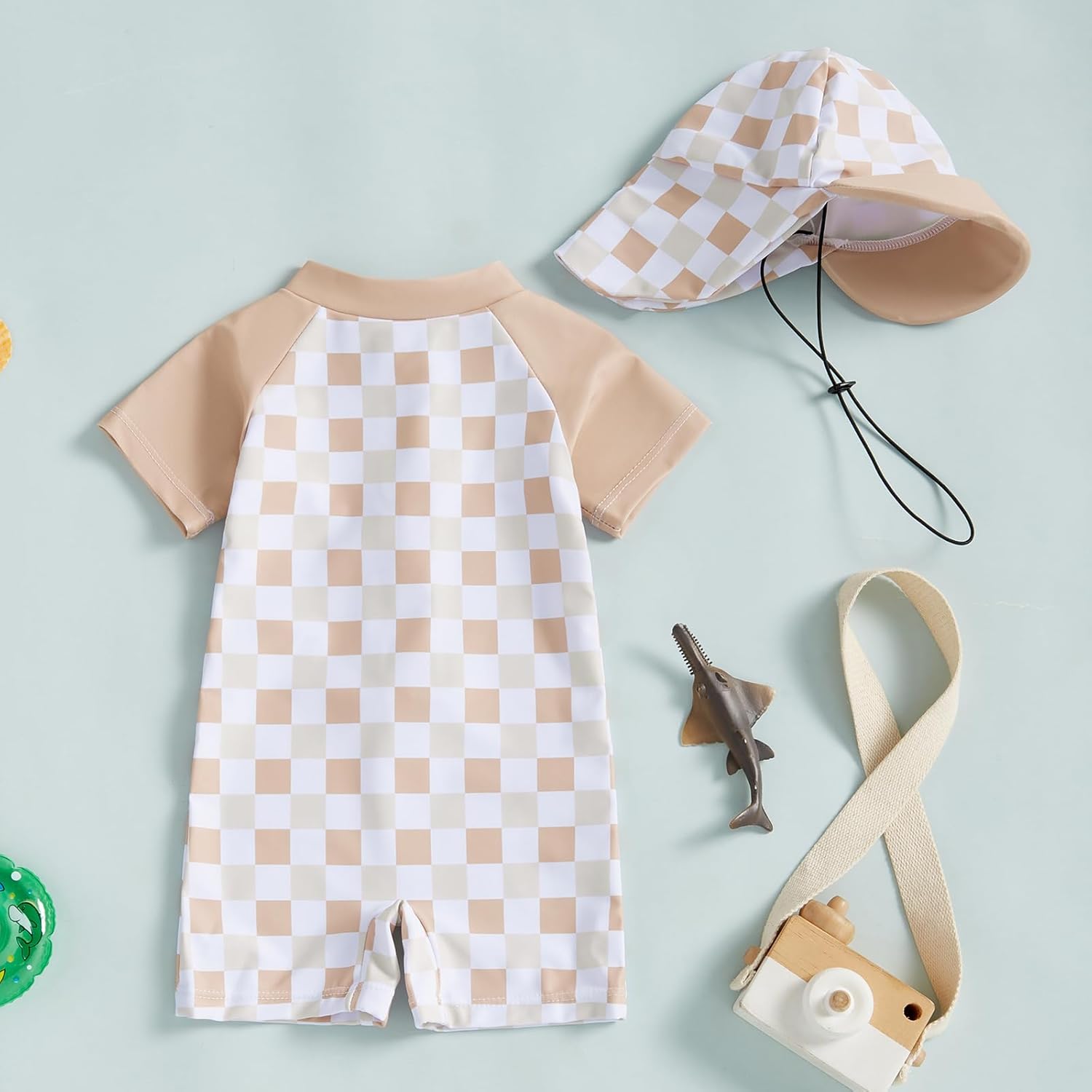 MAYUMMPY Baby Boys Girls Swimwear Casual Zipper One Pieces Rash Guard Swimsuit and Hat Beachwear Bathing Suit