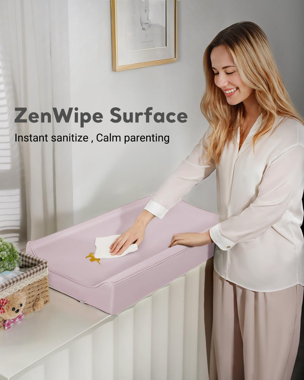 Vegan Leather Waterproof Baby Changing Pad - Wipeable, Extra Thick & Portable & Non-Slip Diaper Mat for Dresser, Crib, Travel | Soft & Safe (Pink)