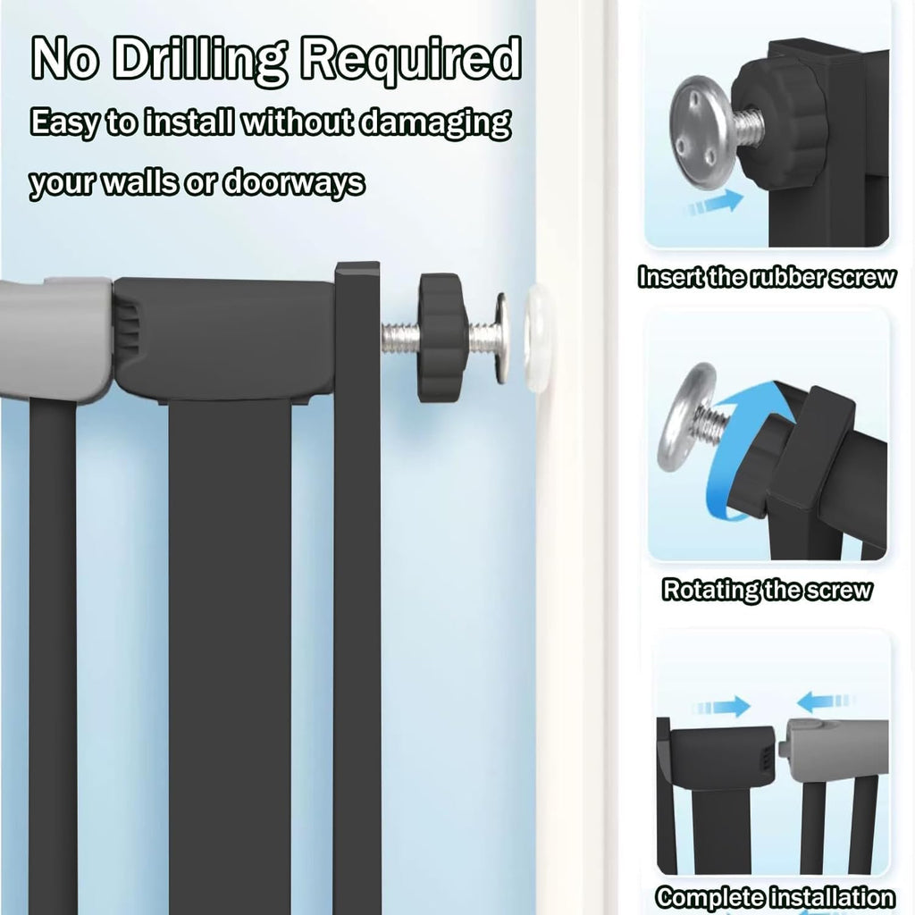 51 Inch Extra Tall Baby Gate Auto Close Cat Gate Adjustable 29.92"-43" Wide Pressure Mounted Pet Gate for Doorways,Stairs, House (Black, 51.18 inch)