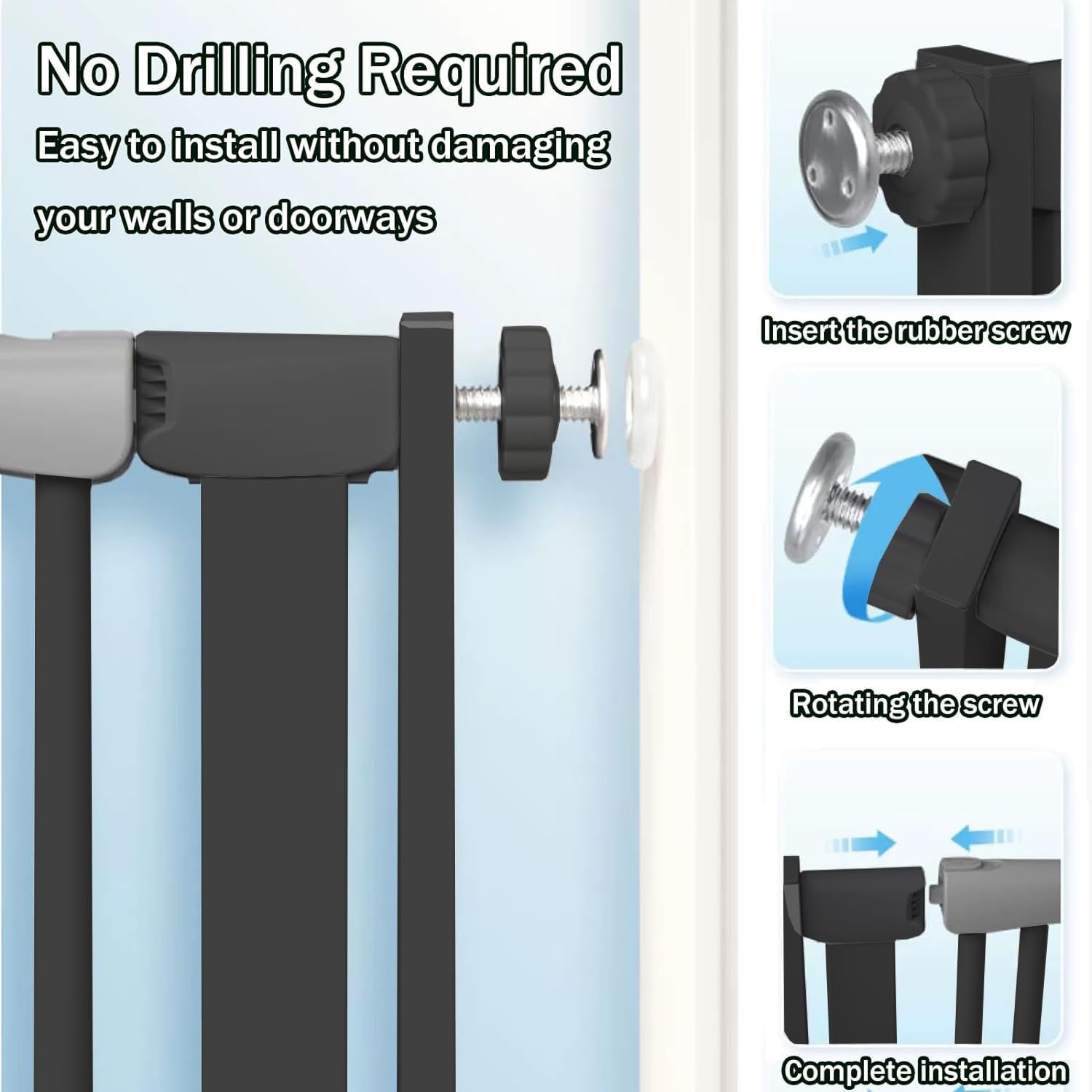 51 Inch Extra Tall Baby Gate Auto Close Cat Gate Adjustable 29.92"-43" Wide Pressure Mounted Pet Gate for Doorways,Stairs, House (Black, 51.18 inch)