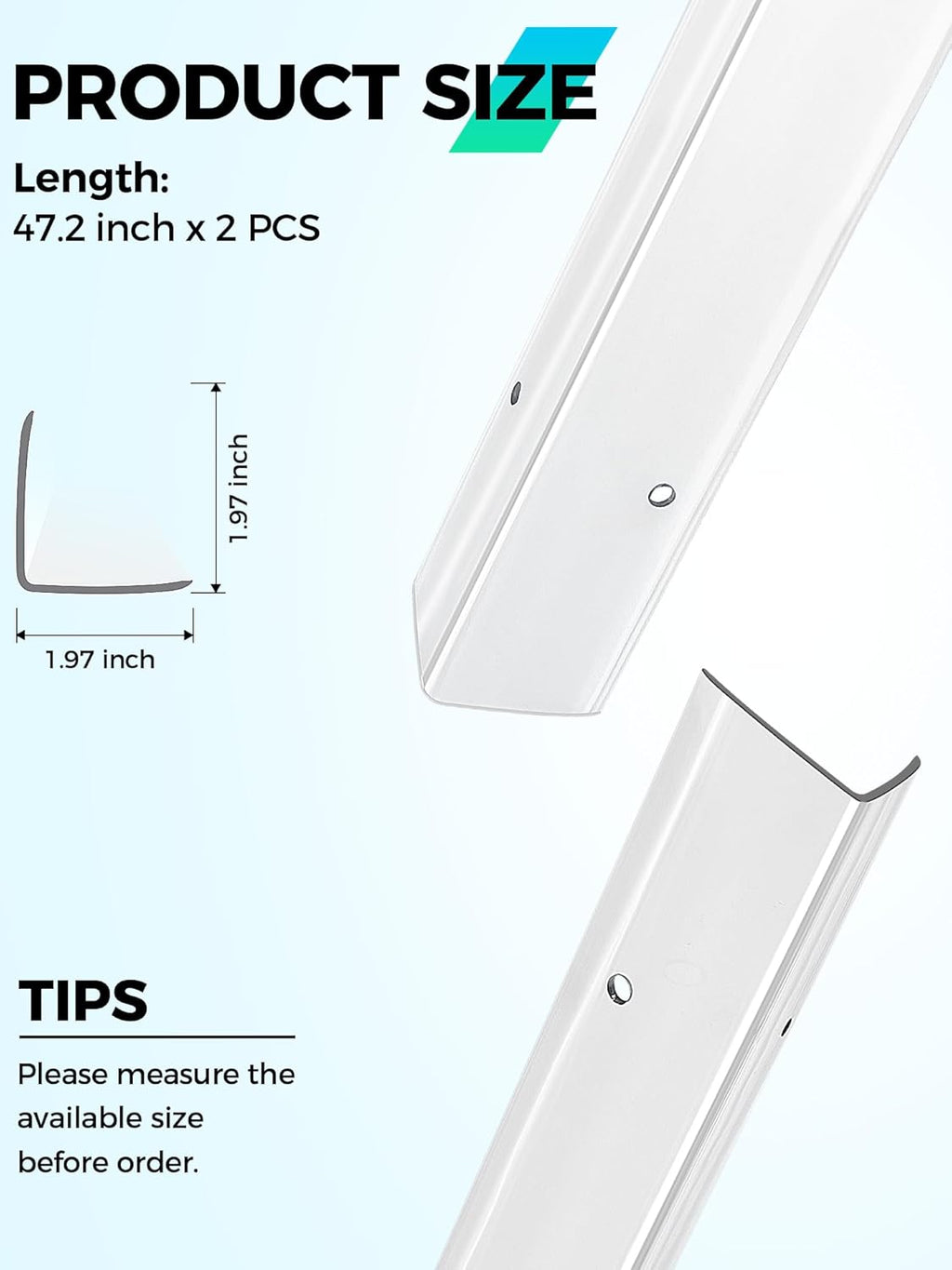 MONOID Wall Corner Protector, 2 PCS Furniture Edge Protection, PC Anti-Bump Guards Avoid Scratching Corner Trim for Door Frame, Table, Countertop, Stair, Wall-Mount, Clear, 1.97IN×47.24IN/5CM×120CM