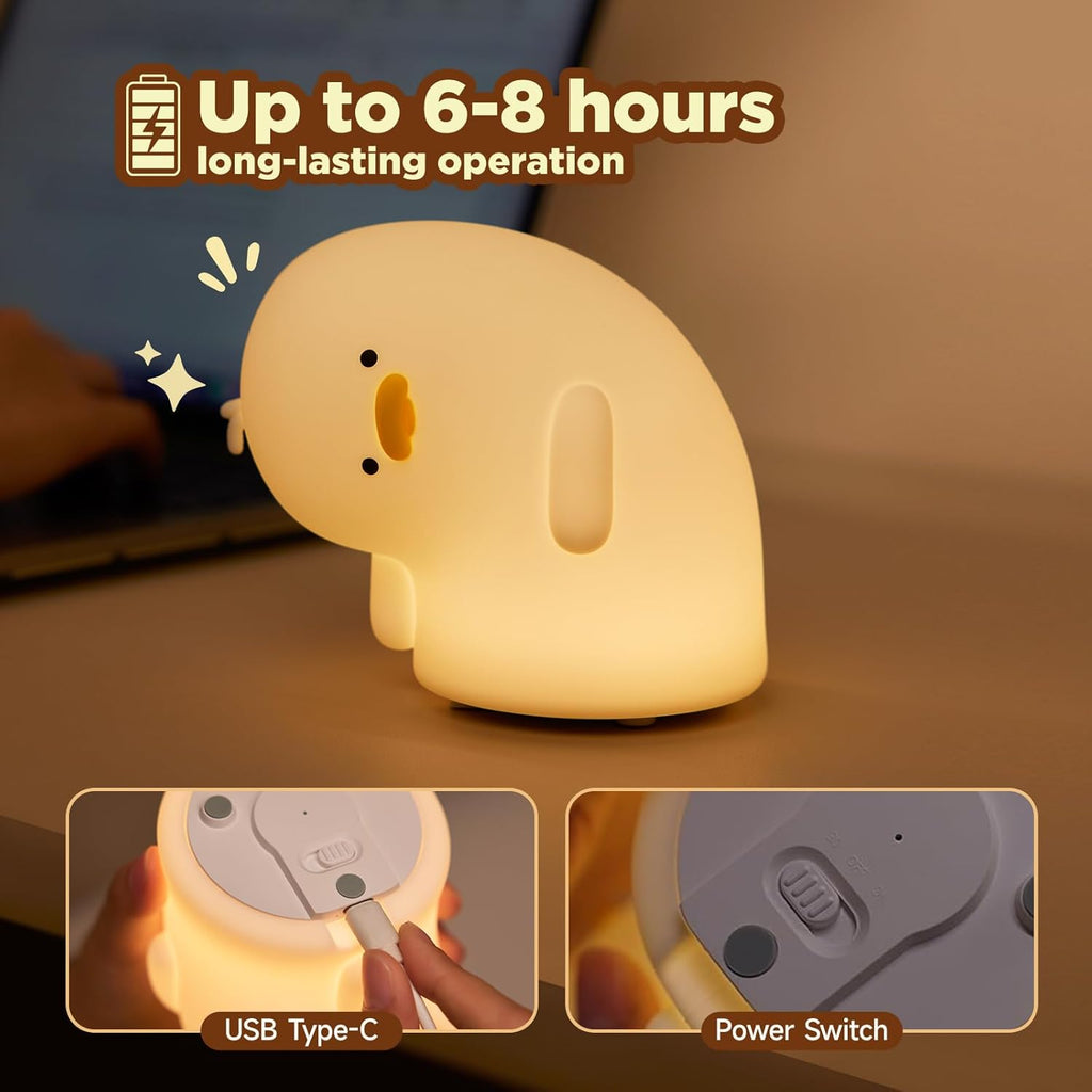 Cute Duck Lamp, Fun LED Squishy Animal Night Light - Chicken/Pig/Rabbit/Panda Options, Toddler Baby Nursery Touch Kawaii Light for Kids, Room/House Decor