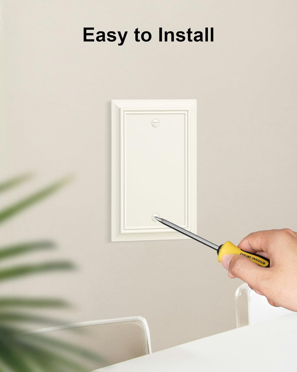 2-Pack Single Blank Wall Plate, Durable Natural Bamboo Fiber Wall Plate Cover,Light Almond 1 Gang Wall Plate for Unused Outlets/Switches, Corrosion Resistant