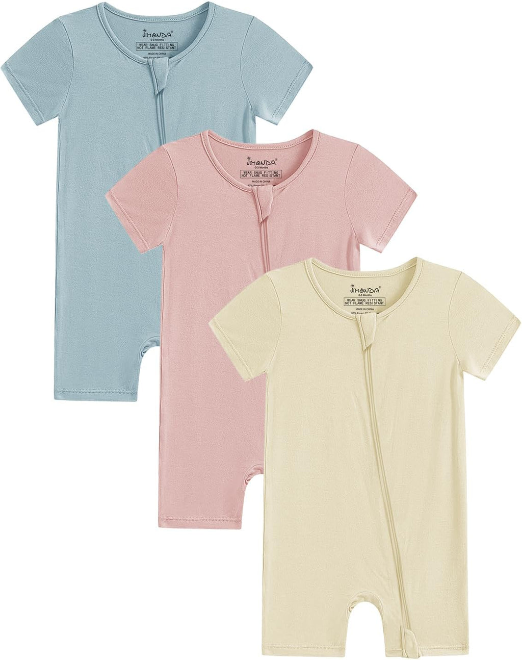 Jimonda Boys Baby Girls Short Sleeve Romper Unisex Baby Footless Pajamas With Viscose 2-Way Zipper Front 3Pcs0-24Months