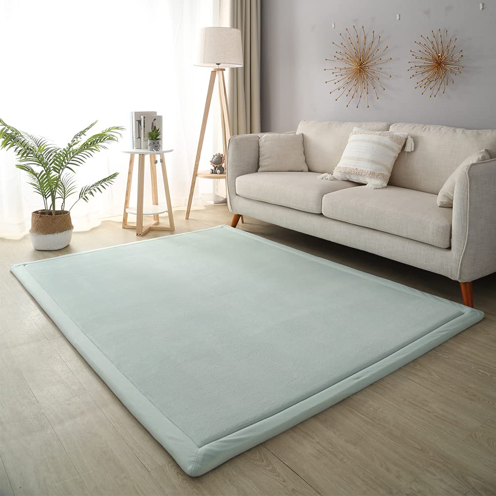 Loartee Coral Velvet Crawling Rugs (4'11"x4'11", Light Green) for Toddler Children Play Area Rugs Yoga Mat Exercise Pads Carpet