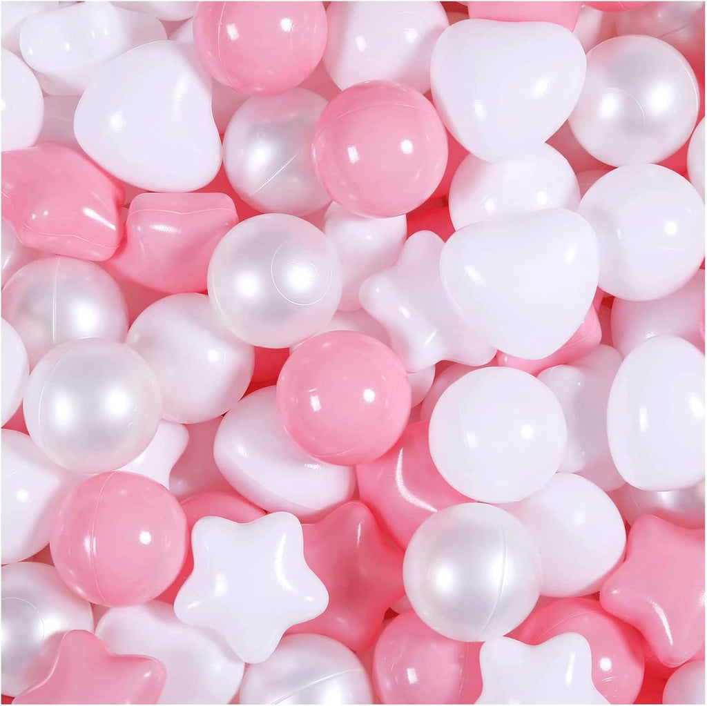 GOGOSO Pink Ball Pit Balls with Star Bals Heart Balls 100 - Crushproof Plasticballs for Babies Toddlers Kids Children for 1 2 3 4 5 Years Old,5 Colors,2.15inches