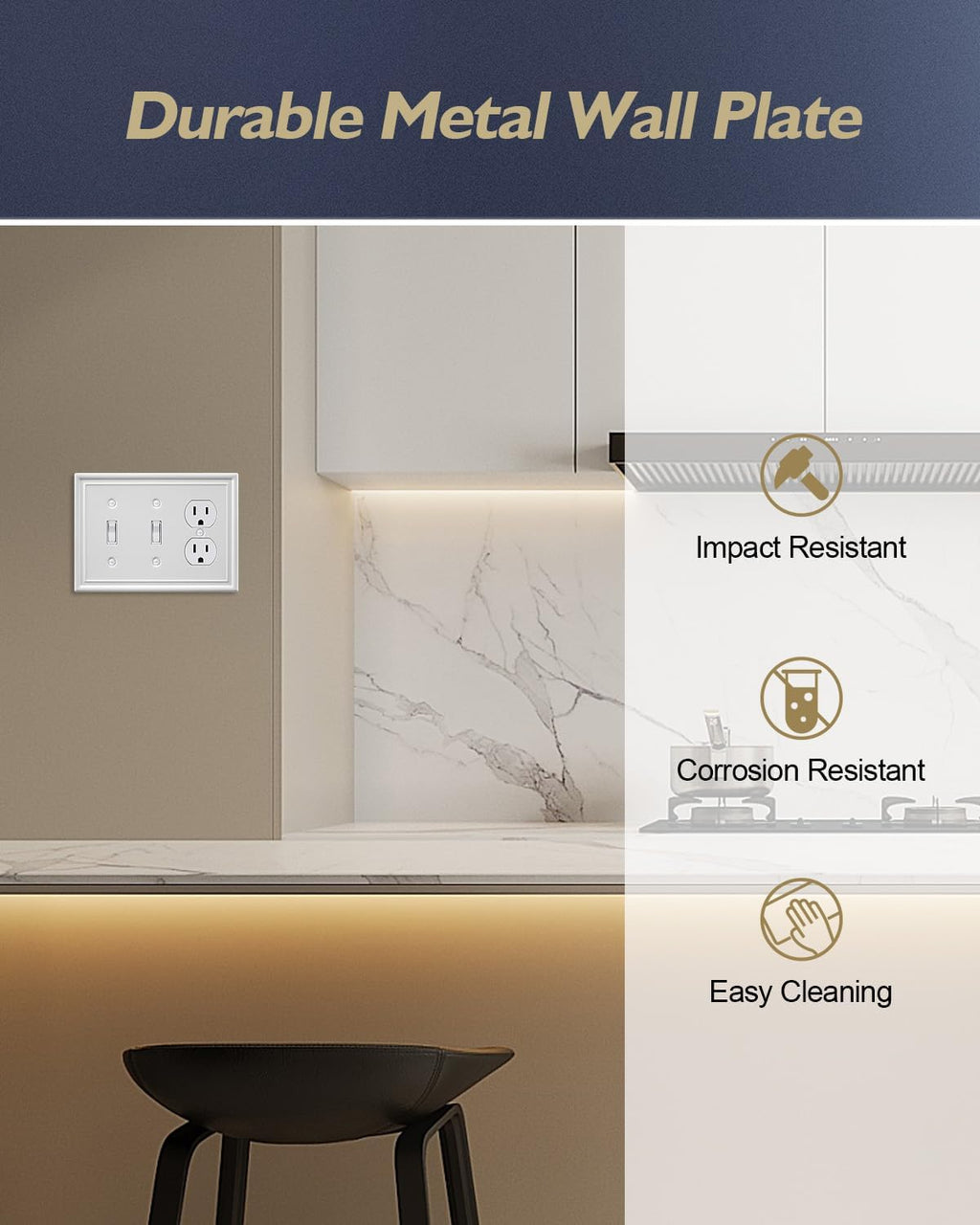 1-Pack Combination 2 Toggle/1 Duplex Wall Plate Cover, Metal Light Switch Cover Plate, Off White, 6.77''*4.88'', Midsize