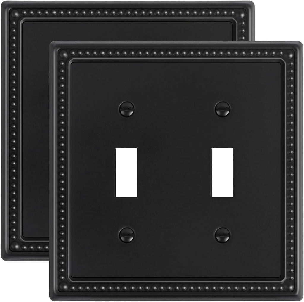 2-Pack Double Toggle Light Switch Cover Plate, Black Pearls Decorative Dual Switch Plate Covers, 2 Gang Metal Wall Plate, Corrosion Resistant