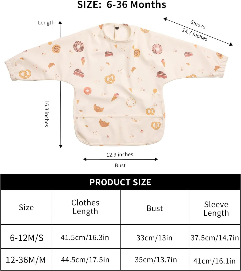 Long Sleeve Baby Bibs for Toddlers, Waterproof, Boys Girls Smock with Food Catcher Pocket for Feeding, Eating