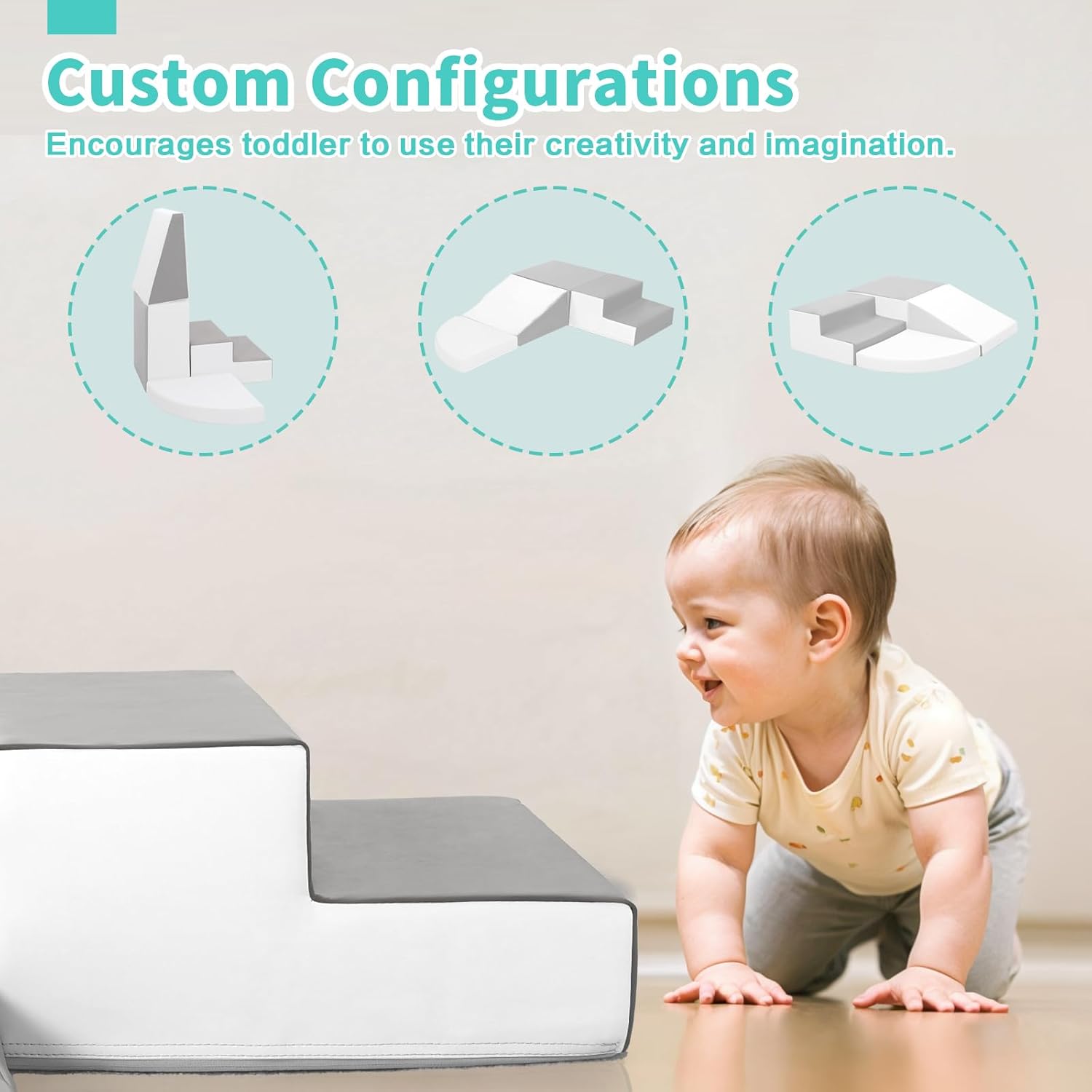 Foam Blocks Climbing for Kids: Toddler Toys for Indoor and Outdoor Fun - Soft PU Leather Play Structure for Crawling and Sliding - Ideal for Playhouse and Play Gym Activities