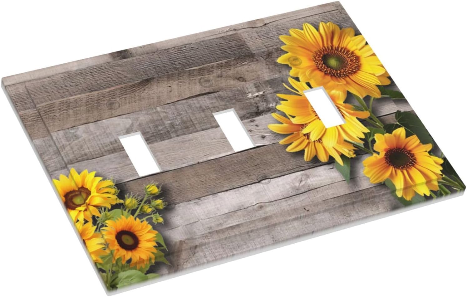 Sunflower Rustic Brown Gray Wood Decorative Switch Plates 3 Gang Wall Plate Triple Toggle Light Switch Cover Faceplate Electrical Wall Panels for Farmhouse Home Decor