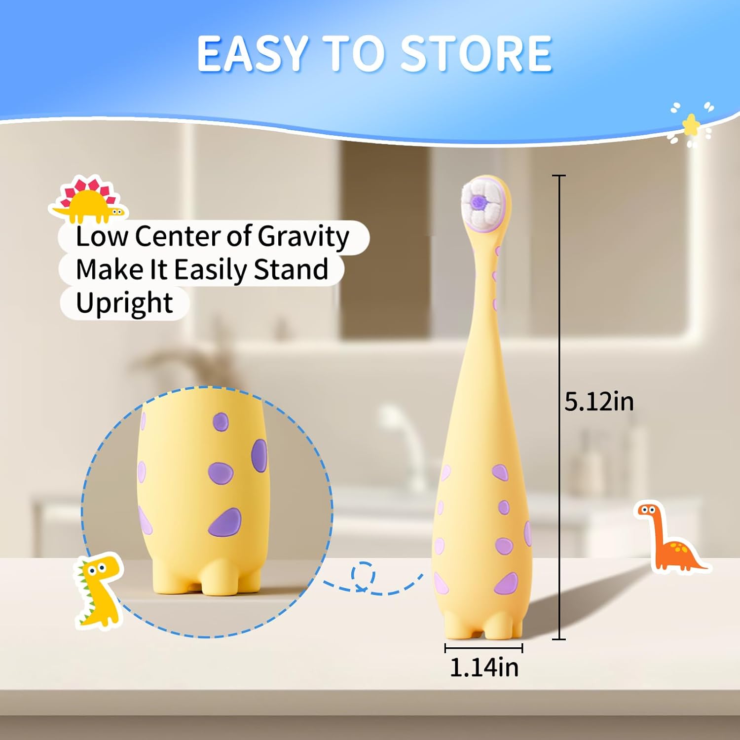 Toothbrush for Toddlers 1-3,Infant to Toddler Training Tooth Brush,Extra Soft Baby Toothbrushes Cleans Baby Sensitive Teeth Non-Slip Grip, Cute Dinosaur Kids Toothbrush for Boys Girls 2 Pack