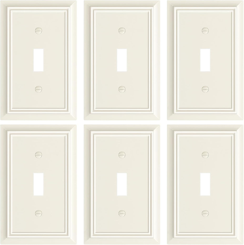 6-Pack Single Toggle Light Switch Cover Plate, Durable Natural Bamboo Fiber Decorative Switch Plate Covers, Light Almond 1 Gang Wall Plate, Corrosion Resistant
