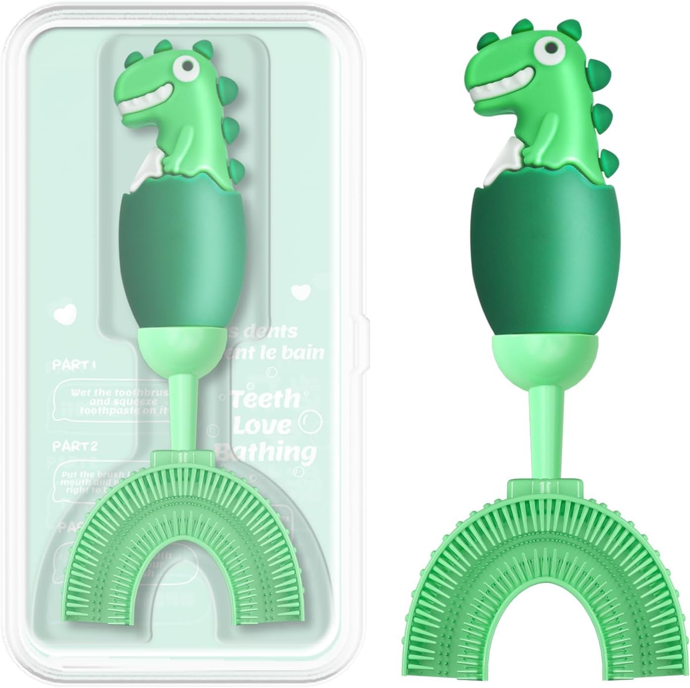 U-Shaped Toothbrush for Kids Ages 2-7， Soft Food-Grade Silicone for Sensitive Gums， 360° Teeth Cleaning Design，Training & Travel-Friendly Toddlers' Toothbrush (Green)