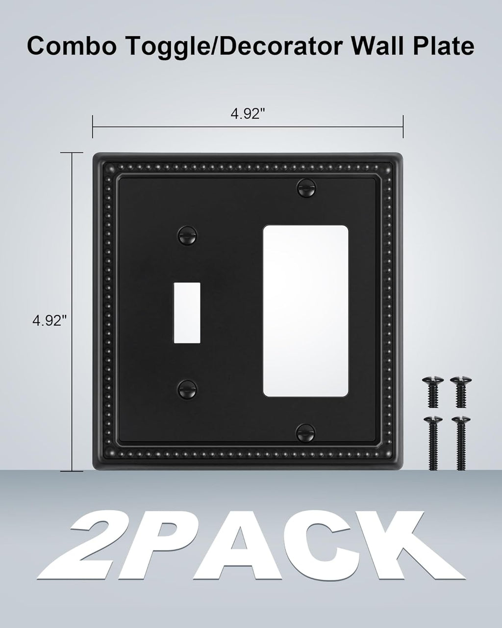 2-Pack Combo Toggle/Decorator Light Switch Cover Plate, Pearls Decorative Electrical Outlet Covers, Metal Wall Switch Plates and Outlet Covers, Black