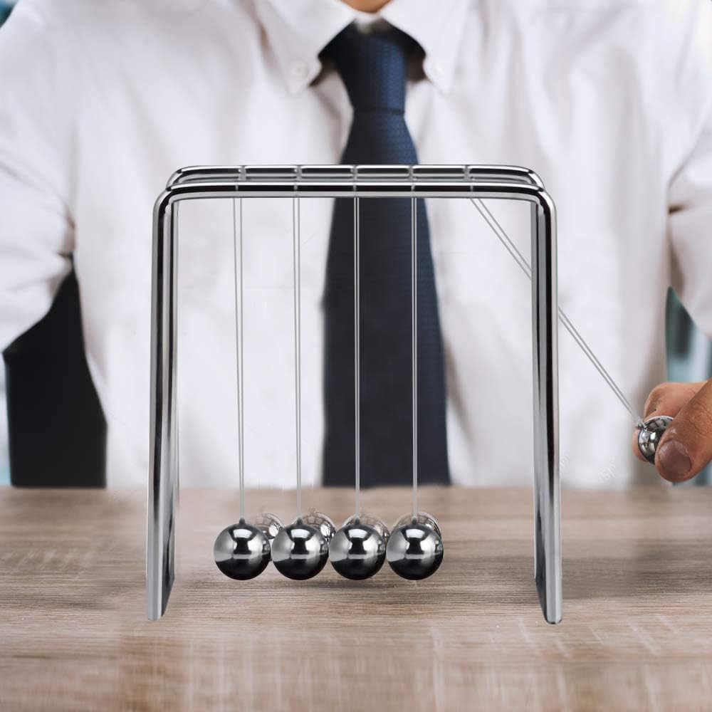 Newton’s Cradle Unique Stainless Steel Newtons Cradle Balance Balls All-Metal Physics Science Newton Pendulum for Home Office Decor Ornament Educational Desk Toy