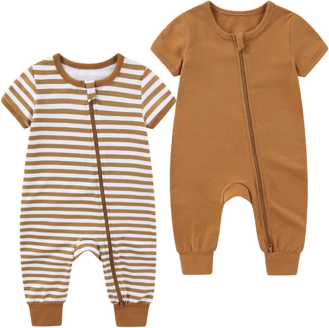 2 Pack Unisex Baby Short Sleeve Rompers 2 Way Zipper New Born One-Piece Jumpsuits 0-24Months Infant Outfits