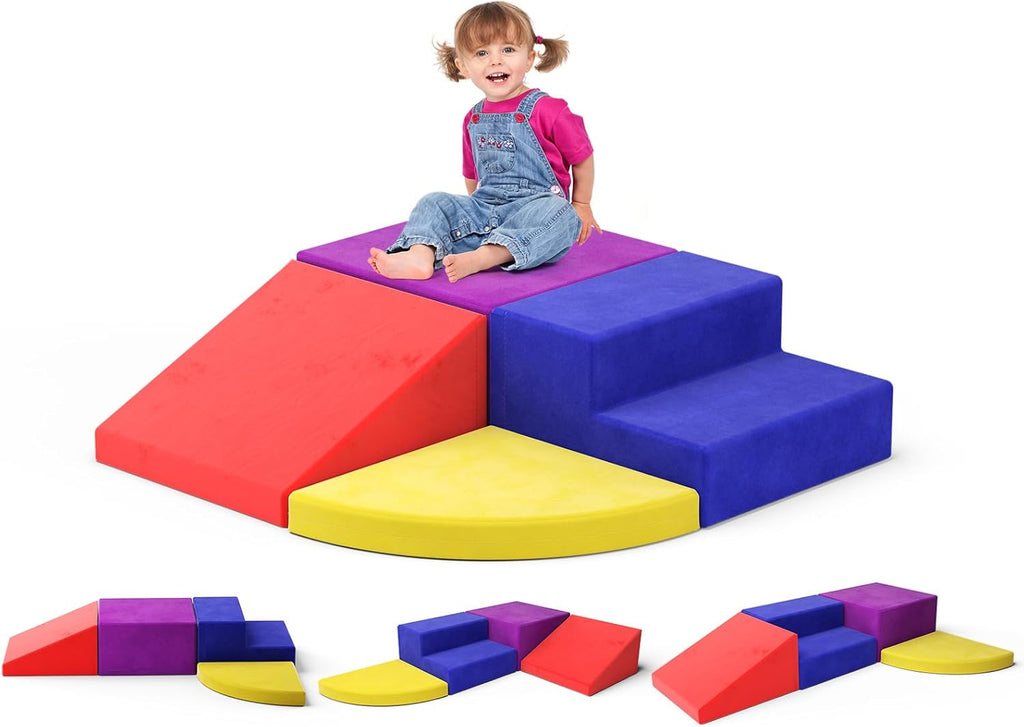 Lischwert Foam Climbing Blocks for Toddlers 1-3, 4pcs Soft Play Set with Crawling Exploration Toys, Indoor Outdoor Infant Safe Blocks for Baby Gym & Toddler Playground - Colorful