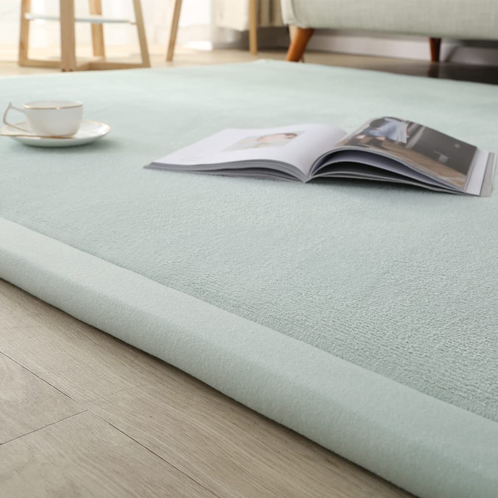 Loartee Coral Velvet Crawling Rug (6'7"x6'7", Light Green) for Toddler Children Play Area Rug Yoga Mat Exercise Pad