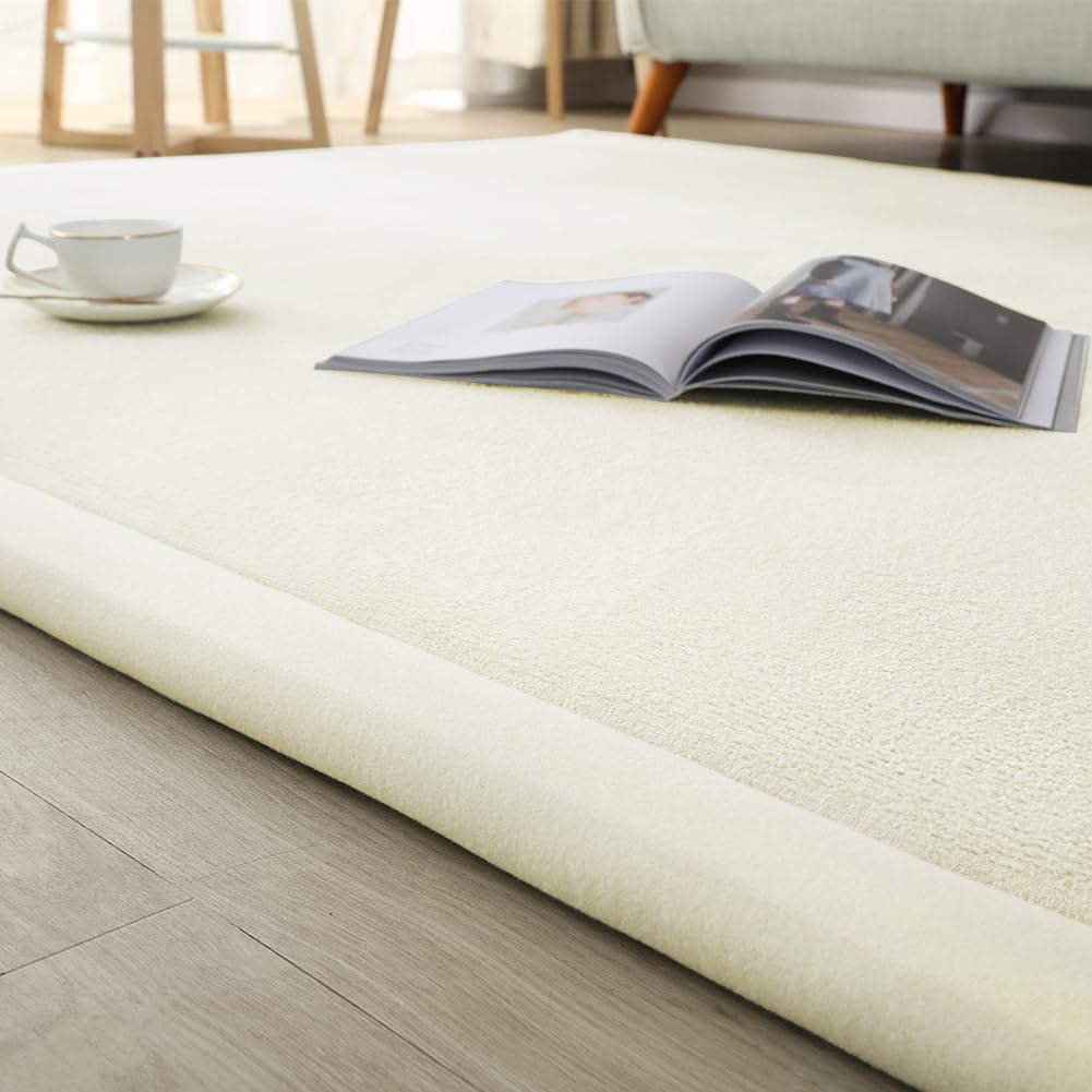 Loartee Coral Velvet Crawling Rugs (4'11"x4'11", Beige) for Toddler Children Play Area Rugs Yoga Mat Exercise Pads Carpet