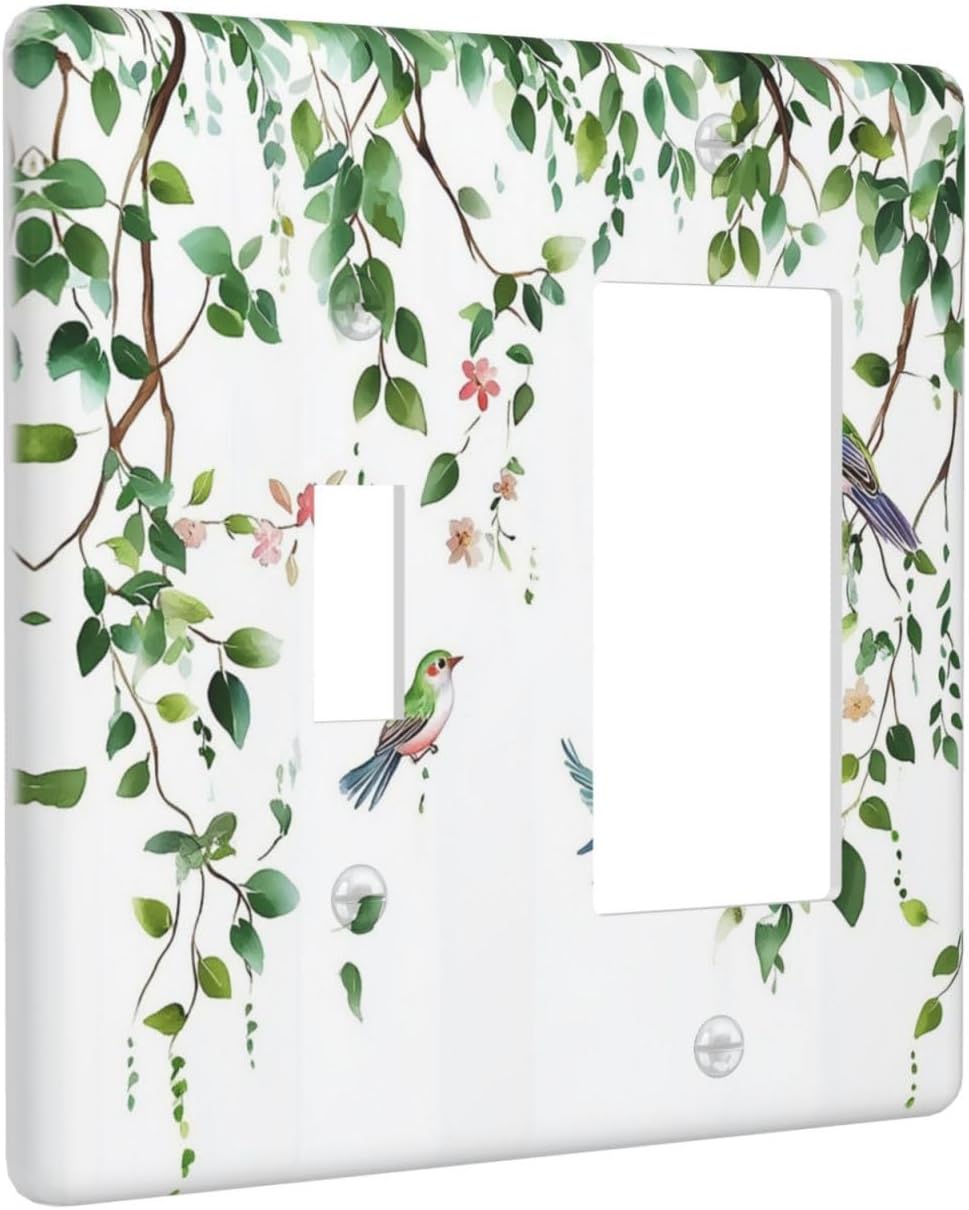 Outlet Covers Green Leaves Bird Eucalyptus Sage Plant 1 Toggle 1 Rocker Combination Decorative Wall Plate Electrical Switch Plates Light Switch Cover Plate For Bed Room Living Room Decor