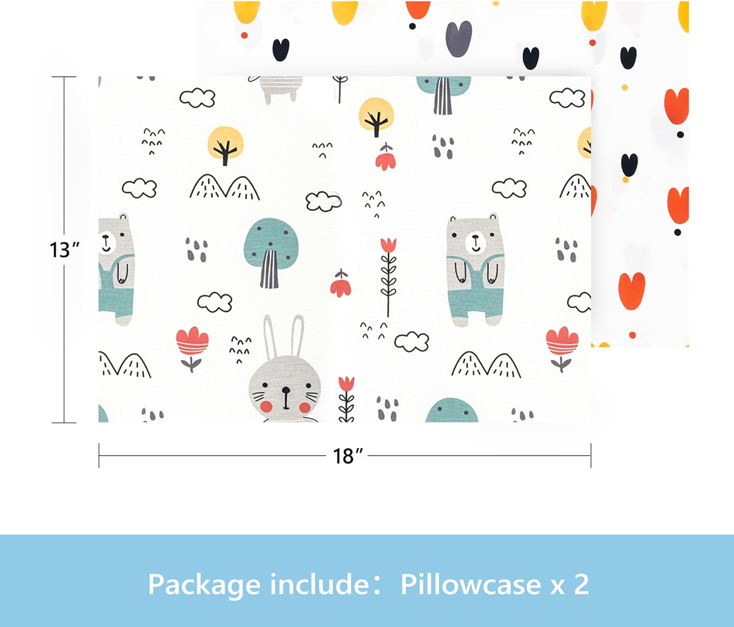 TILLYOU Toddler Pillowcase 2 Pack with Envelope Closure,Silky Soft Microfiber 13" x 18" Kids Travel Pillow Cases,Bib Bear & Colorful Love