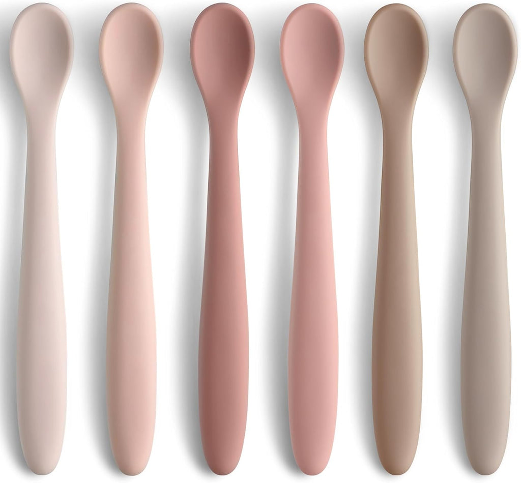 Silicone Baby Feeding Spoons, Training Spoon Self-feeding, First Stage Infant Soft-Tip Easy on Gums, Utensils Supplies, Dishwasher & Boil-proof, 6 Pack