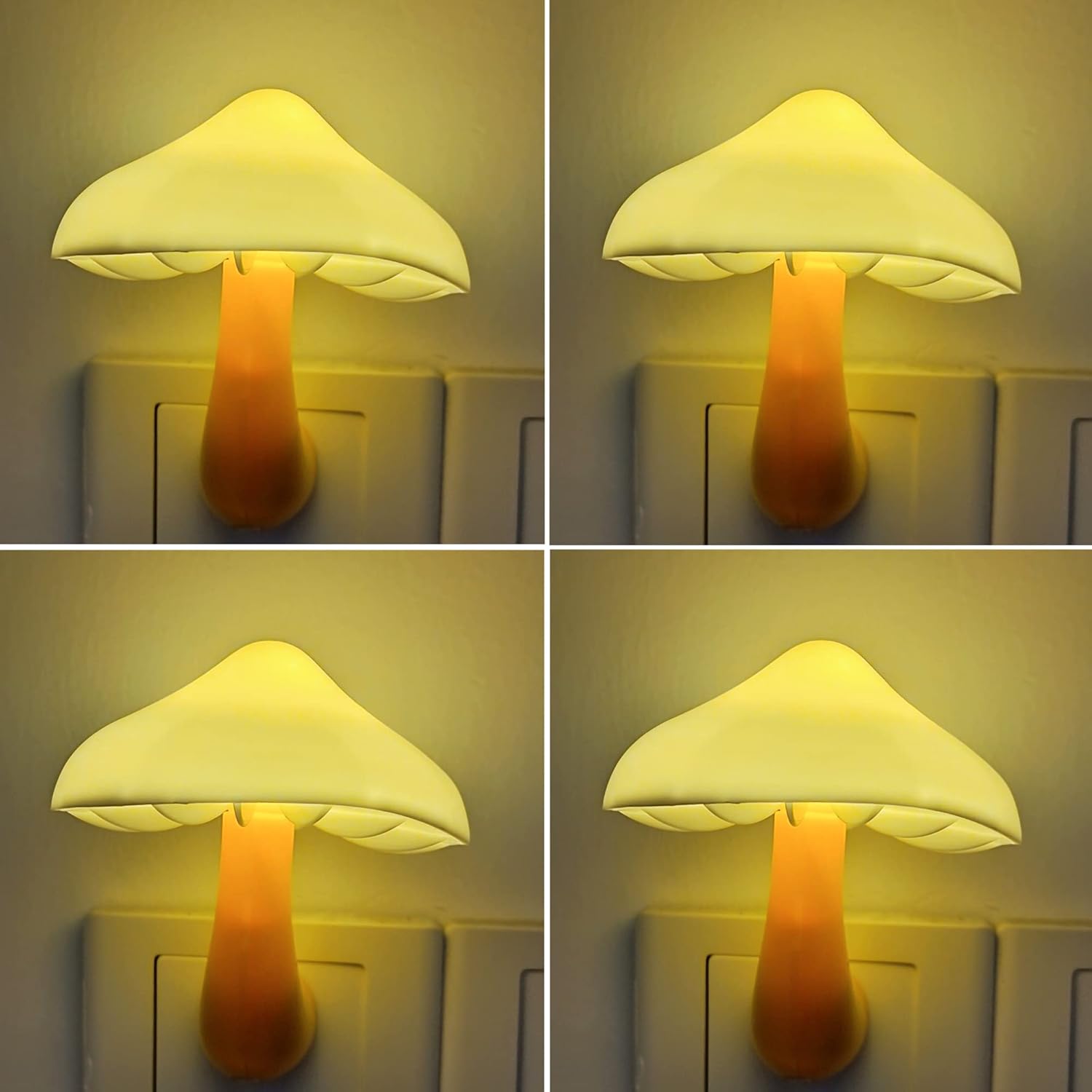 AUSAYE 4 Pack Plug in Night Light, Mushroom Light LED Nightlights for Kids, Adults, Bedroom, Bathroom,Hallway, Stairs, Kitchen White