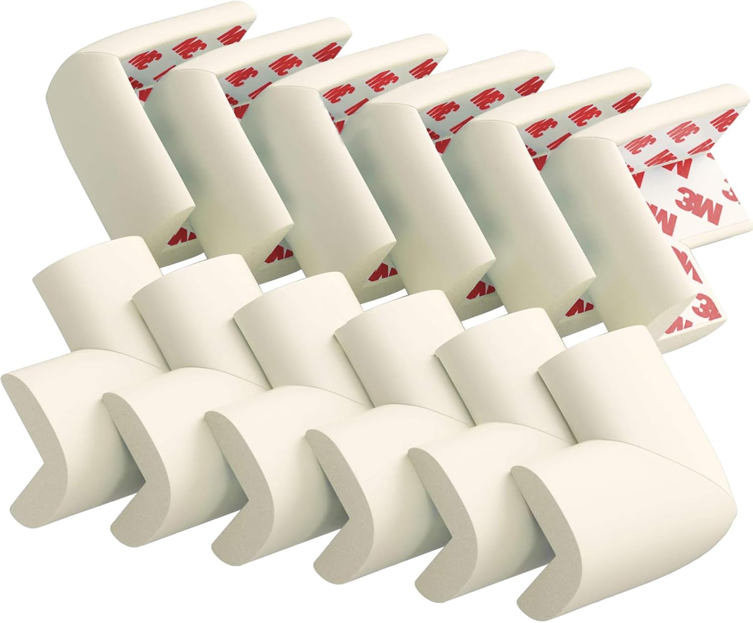 12 Pack Corner Protector Baby Proofing Edge and Corner Guards, Soft Safety Pre-Taped Rubber Foam Furniture Bumpers for Fireplace, Table, Stair, Cabinet (Off White)