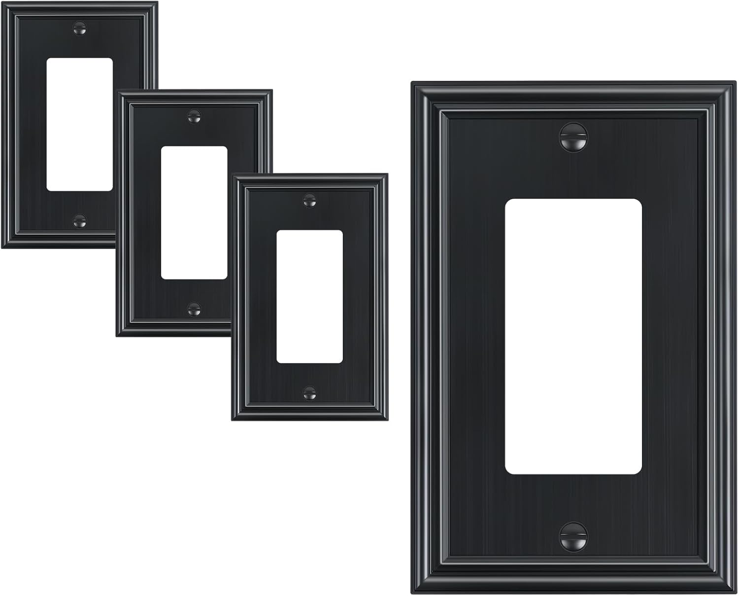 TREWELL 4-Pack Black Decorative Switch Plates and Outlet Covers, Durable Zinc Alloy, Compatible with Decorator Outlet Receptacle, Rocker Switch, Dimmer Switch, GFCI Outlets, Size 3.15''W x 4.92''H