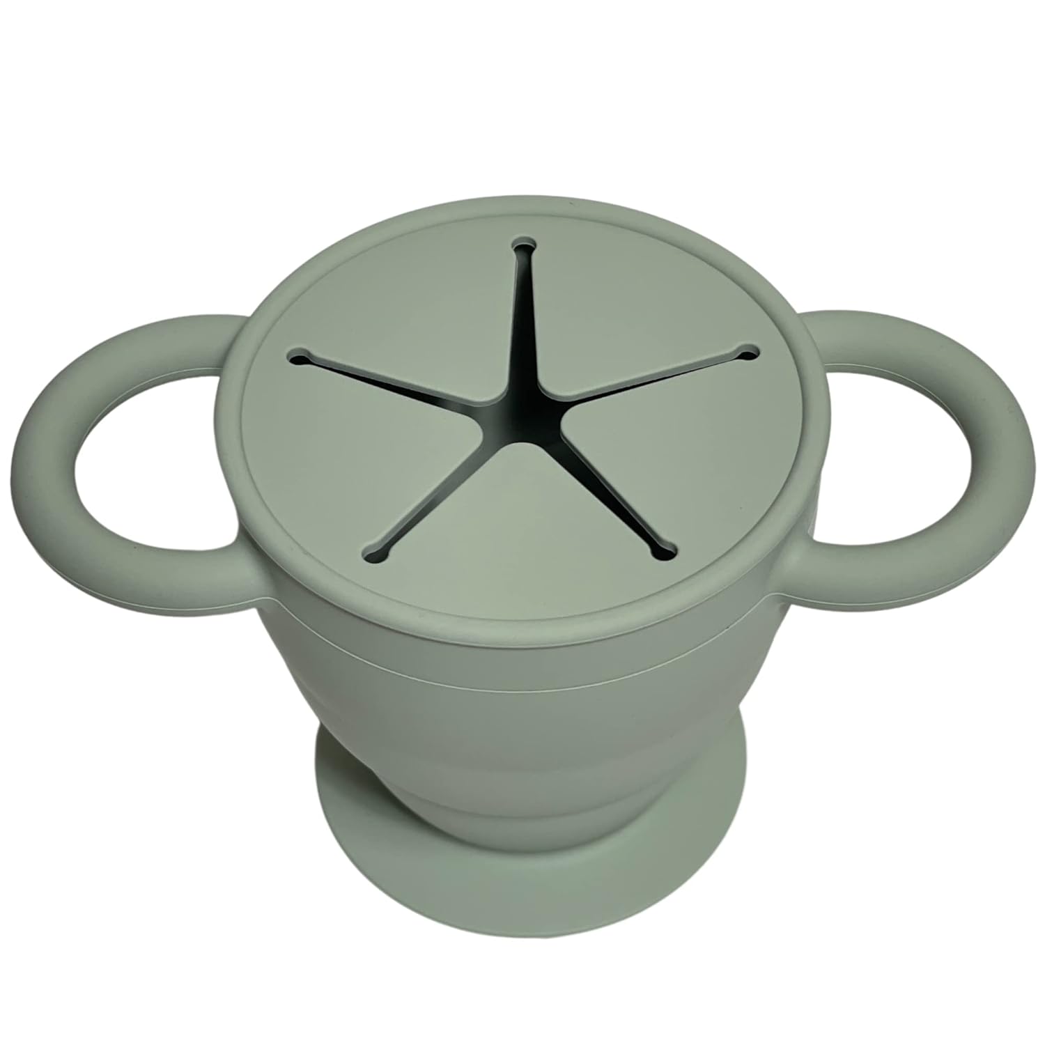 BraveJusticeKidsCo. | Snack Attack II Snack Cup | Collapsible Silicone Snack Container | Toddler and Baby Snack Catcher Lid (Desert Sage)