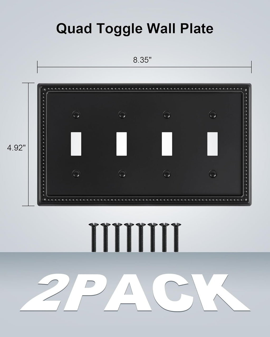 2-Pack Quad Toggle Light Switch Cover Plate, 4 Gang Metal Switch Plate Covers, Black Pearls Decorative Wall Plate, Corrosion Resistant