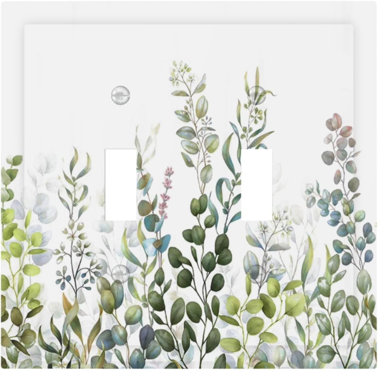 Green Eucalyptus Leaf Plant Herbs Springnature Decorative Switch Plates 2 Gang Double Toggle Outlet Light Switch Cover Wall Plate Electrical Faceplate for Bed Room Living Room Decor