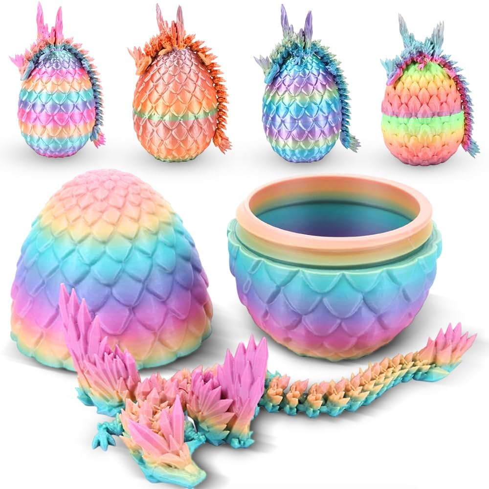 Cessfle 3D Printed Dragon in Egg, Fly Dragon Egggs with Dragon Inside Full Articulated Dragon Egggs for House of Dragon Crystal Fidget Dragon Egg Toys, Home Office Decor Executive Desk Toy