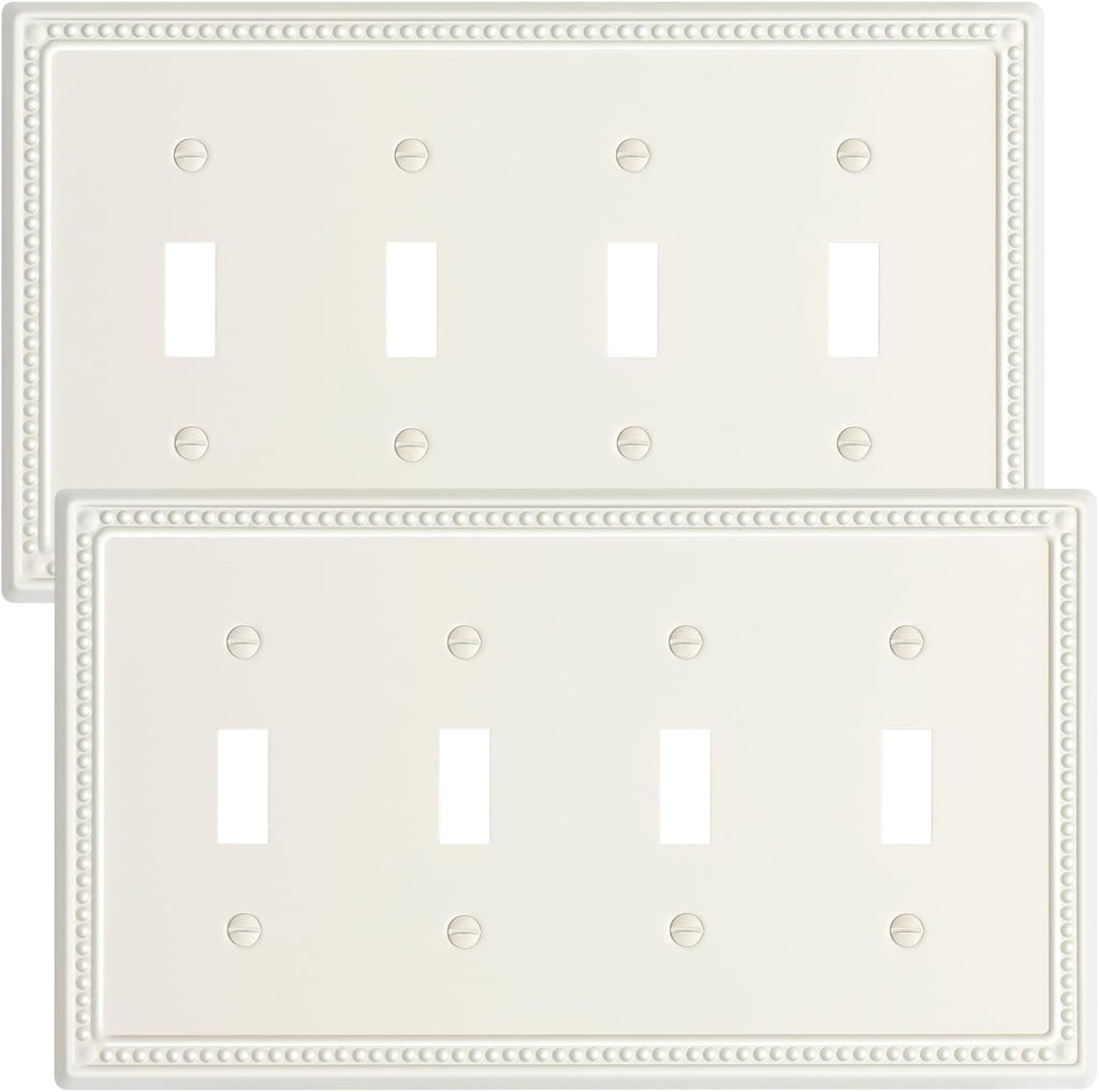 2-Pack Quad Toggle Light Switch Cover Plate, 4 Gang Metal Switch Plate Covers, Light Almond Pearls Decorative Wall Plate, Corrosion Resistant