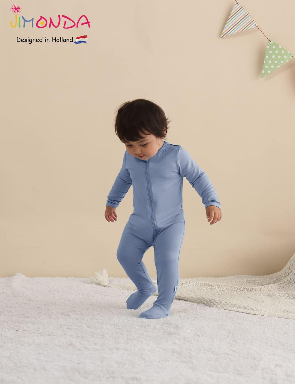 Jimonda Baby Boy Romper 4-Pack - Bamboo Zip-Up Pajamas for 0-24 Months,Unisex Footed Sleepers,Ultra-Soft Stretchy Fabric