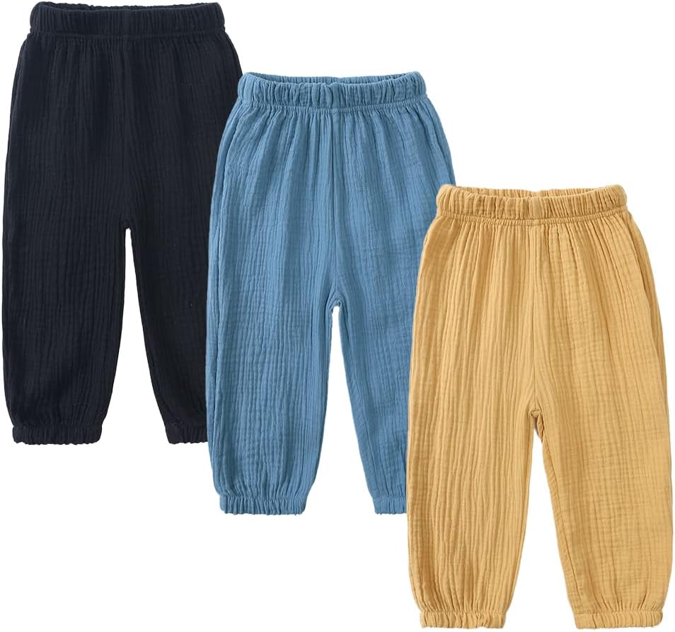 MYGBCPJS Baby Boys Girls Cotton Linen Trousers Kids Casual Ankle Pants Loose Long Bloomers