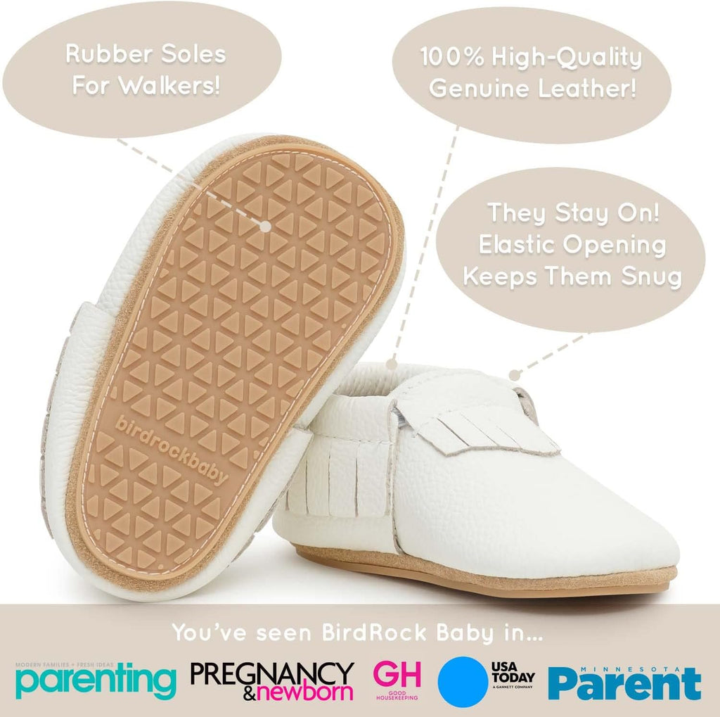 BirdRock Baby Hard Sole Moccasins - Genuine Leather Shoes for Boys and Girls