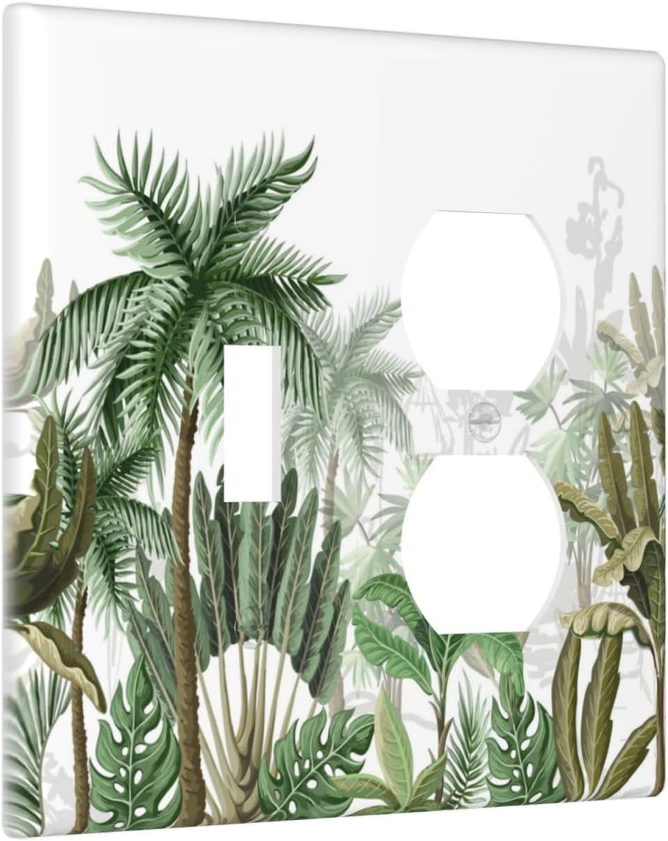 Palm Tree Banana Leaf Green Rainforest Natural Landscape Wallplates 1 Toggle 1 Duplex Switch Plate Electrical GFCI Faceplate Decorative Light Switch Covers for Bed Room Living Room Decor