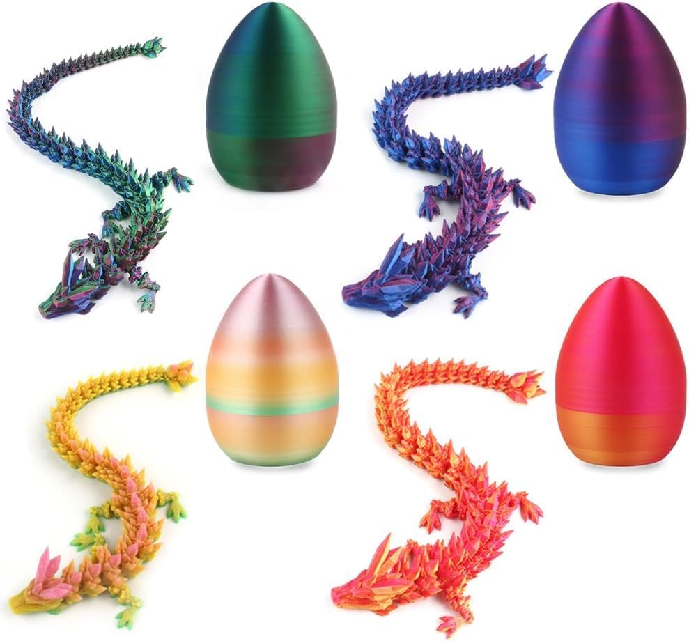 3D Printed Dragon Egg, 3D Dragon Eggs with Dragon Inside, Articulated Crystal Dragon Fidget Toy for Autism/ADHD, Home Decor Executive Desk Dragon Toys for Kids Adults (Laser Purple)