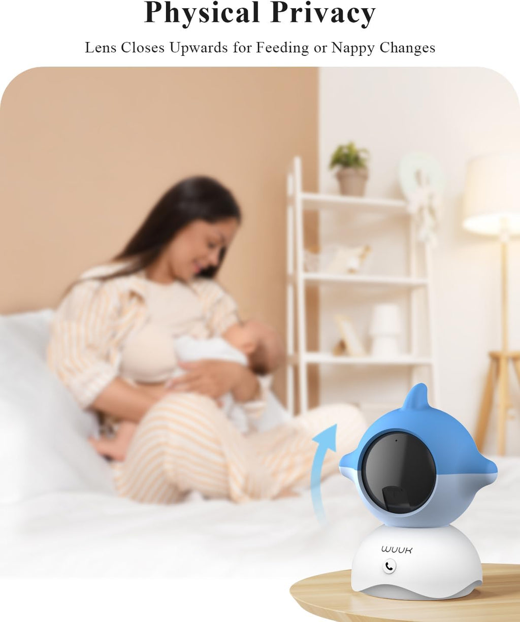 WUUK 2K Video Baby Monitor, 5.5'' Baby Monitor with 360 PTZ Color Display with 135° Wide Angle, 3700mAh Battery, Ultra-clear Night Vision, Baby camera with App, Temper & Humidity Sensor, Cry Detection