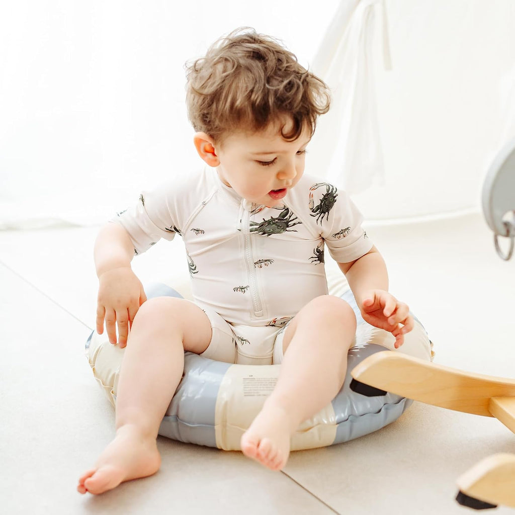 Milkbarn One Piece Swimsuit, Short Sleeve Zipper Bathing Suit for Infant Baby Boy Girl, Toddler Rash Guard Swimwear, Duck