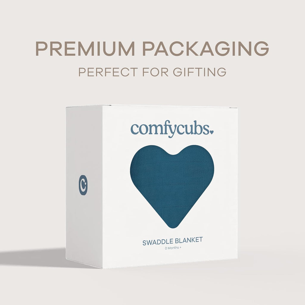 Comfy Cubs Muslin Swaddle Blankets Pack of 1 - 47 x 47 Inch Soft Cotton Baby Blanket Set, Large Multipurpose Wraps for Newborns - Self-Soothing Swaddles for Newborns - Neptune