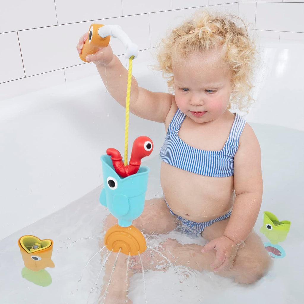 Yookidoo Toddler Baby Bath Magnetic Fishing Game Toy with Water Effects (Ages 2+) Includes 3 Moving Fish, Worm & Fishing Pole (4pc) Floating Fish Playset for Bath Time or Pool (Mold Free)