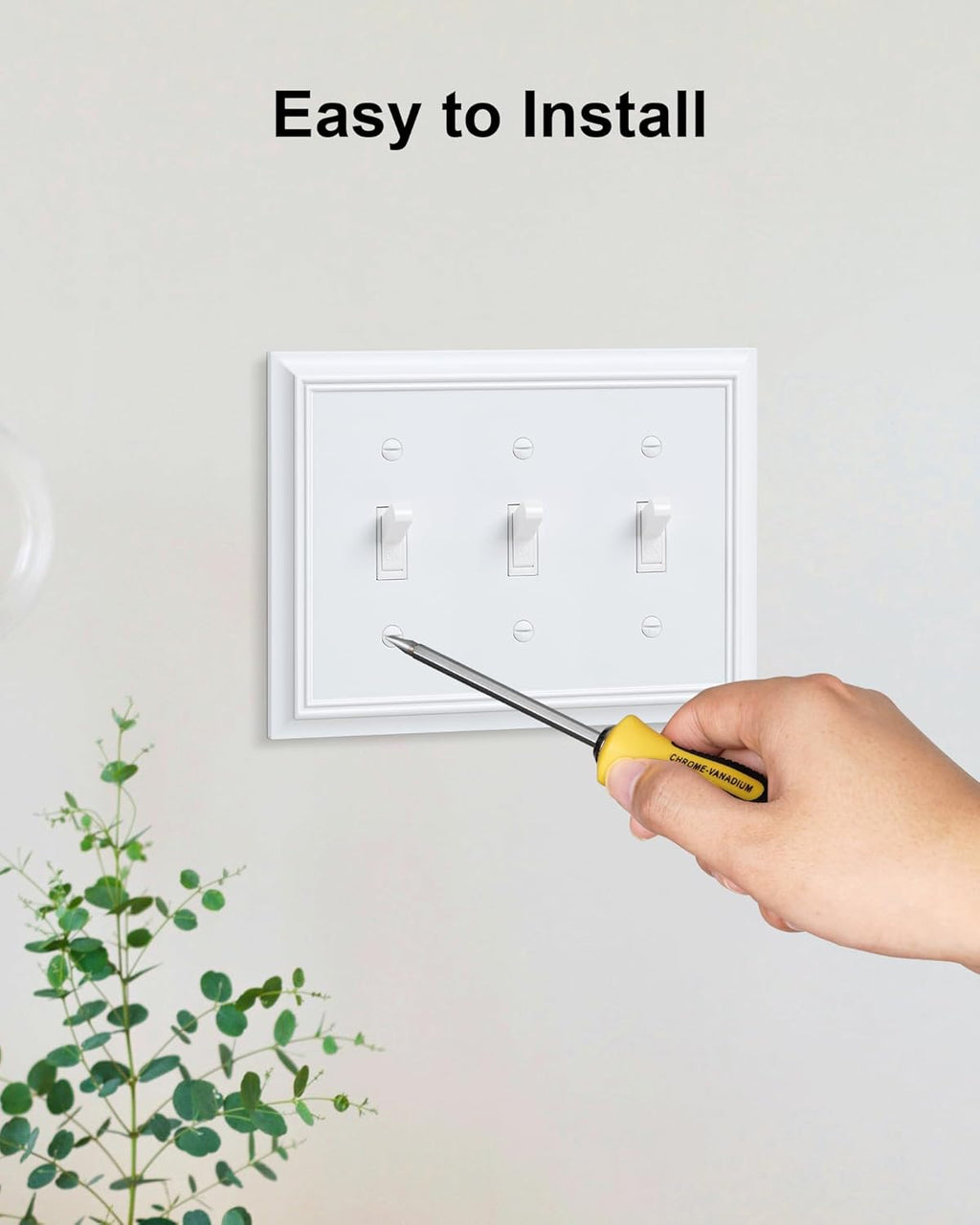 2-Pack Triple Toggle Light Switch Cover Plate, Durable Natural Bamboo Fiber Decorative Switch Plate Covers, Pure White 3 Gang Wall Plate, Corrosion Resistant