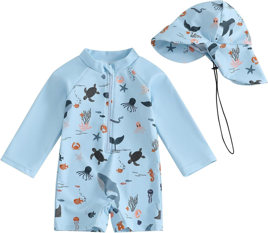 Hnyenmcko Baby/Toddler Boy Rash Guard Swimsuit Long Sleeve One Piece Zipper Swimwear Sunsuit Infant Bathing Suit Beachwear
