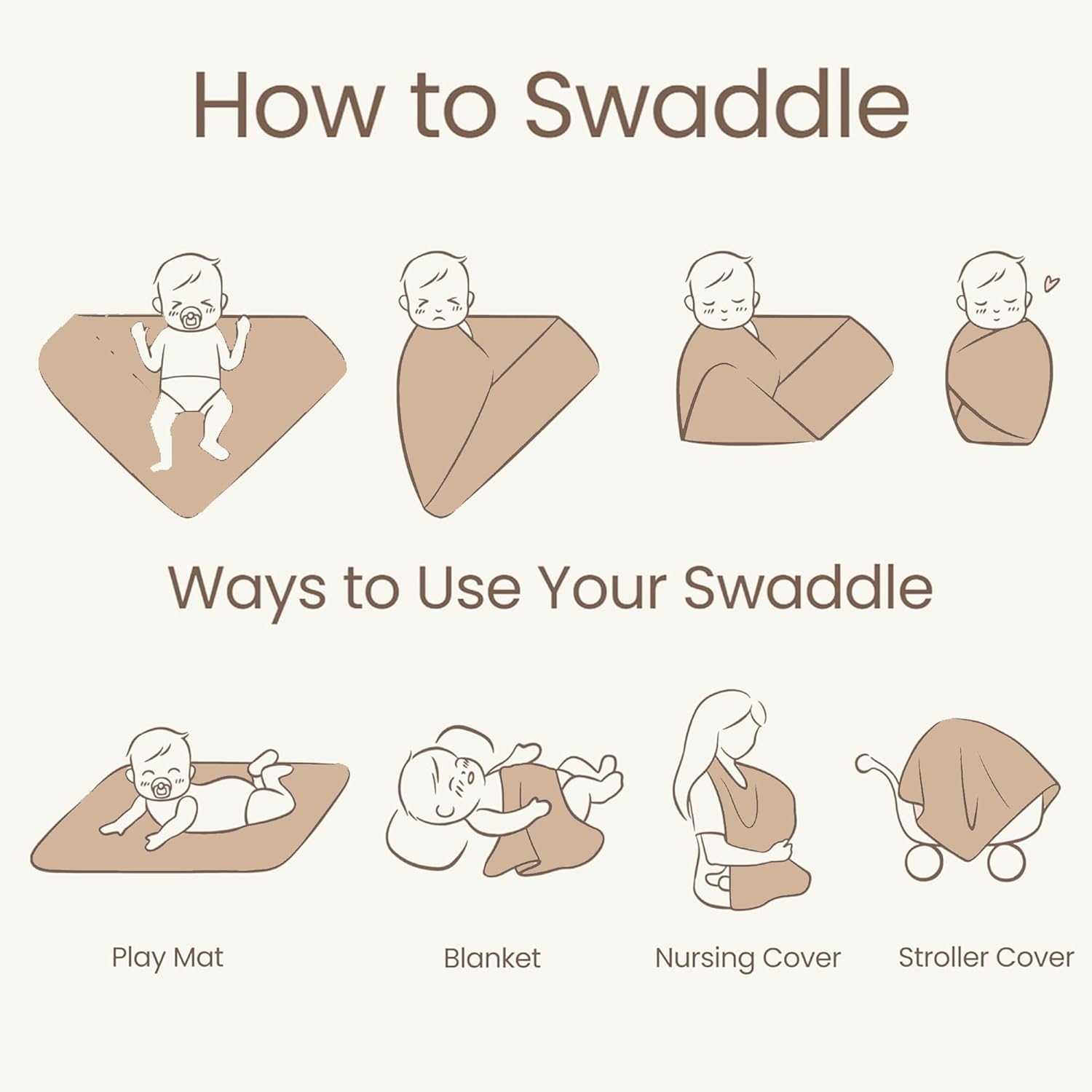 Konssy Knit Baby Blanket 2 Pack, Soft Ribbed Swaddle Receiving Blankets for Boys & Girls, Lightweight Cozy Swaddling Wrap for Newborns, Infants, & Toddlers, 33x42 Inch (Clay,Beige)